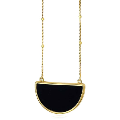 14K Real Gold Half-Moon Gemstone Pendant Necklace 16"-18" Adjustable