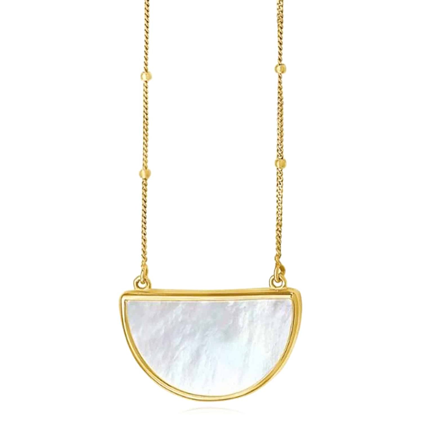 14K Real Gold Half-Moon Gemstone Pendant Necklace 16"-18" Adjustable