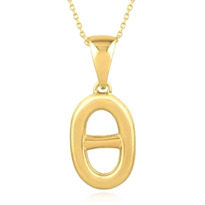 14K Gold Oval Puff Mariner Pendant Cable Necklace 18" - WJD Exclusives