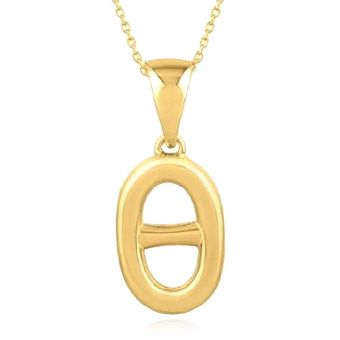 14K Gold Oval Puff Mariner Pendant Cable Necklace 18" - WJD Exclusives