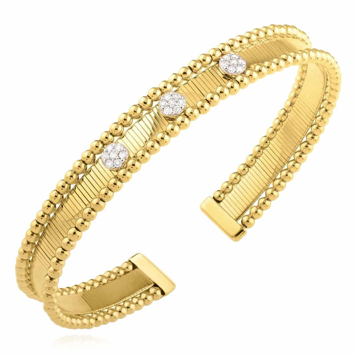 0.24CTW Natural Diamond 14K Yellow White Gold 9mm Bangle Bracelet (Solid Links) - WJD Exclusives