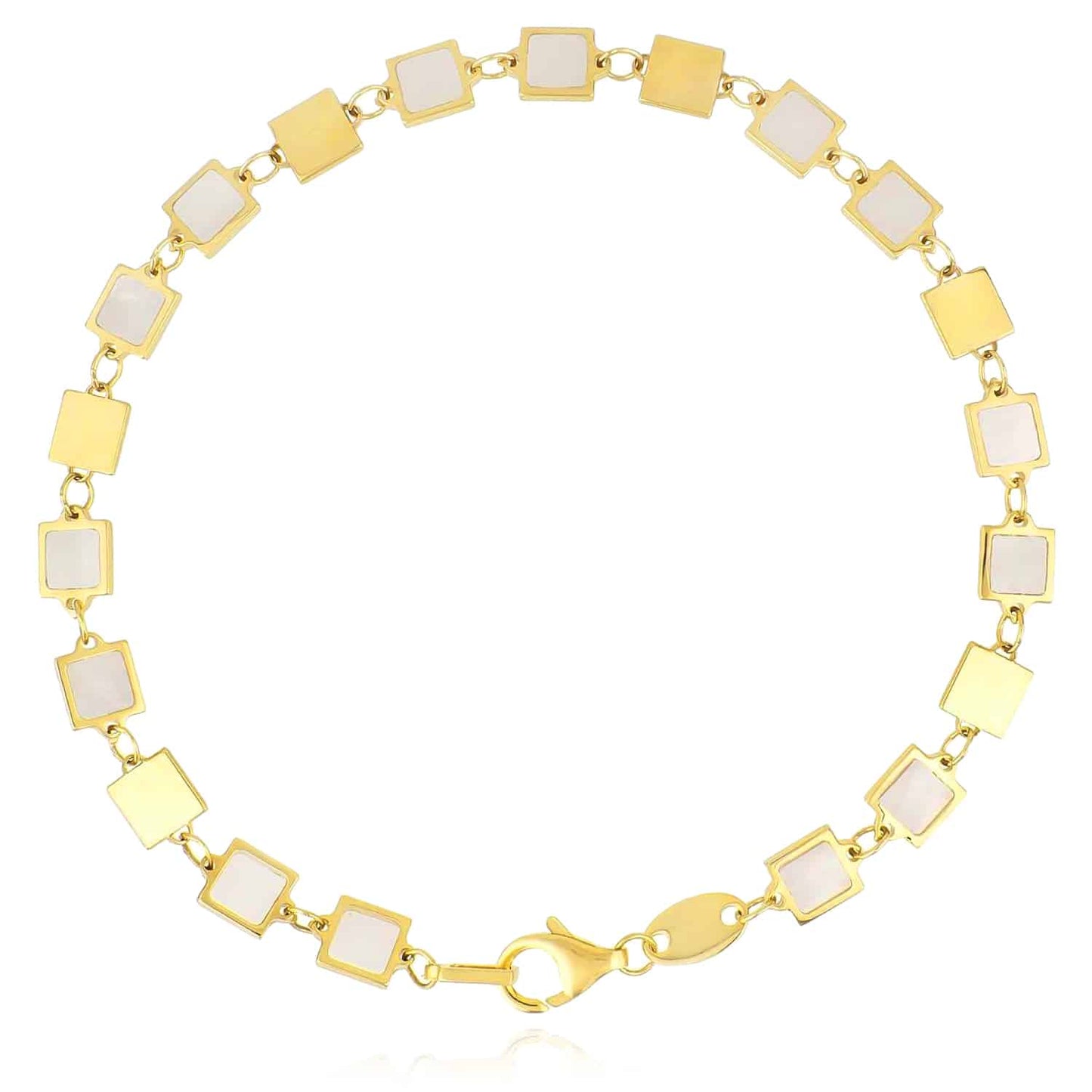 14K Real Gold Yellow 5mm Mirror Geometric Mother of Pearl Bracelet 7.25"