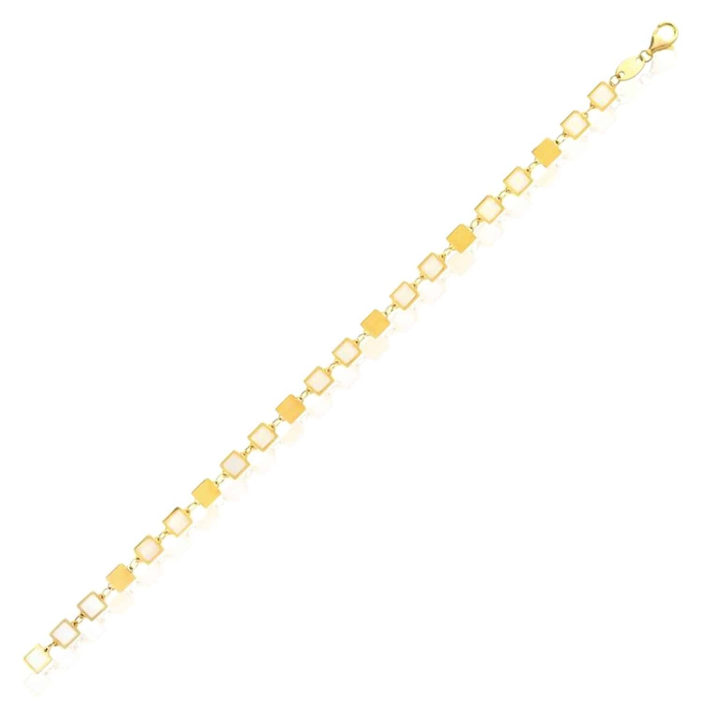 14K Real Gold Yellow 5mm Mirror Geometric Mother of Pearl Bracelet 7.25"