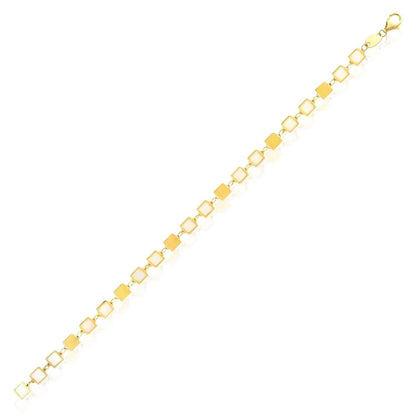 14K Real Gold Yellow 5mm Mirror Geometric Mother of Pearl Bracelet 7.25"