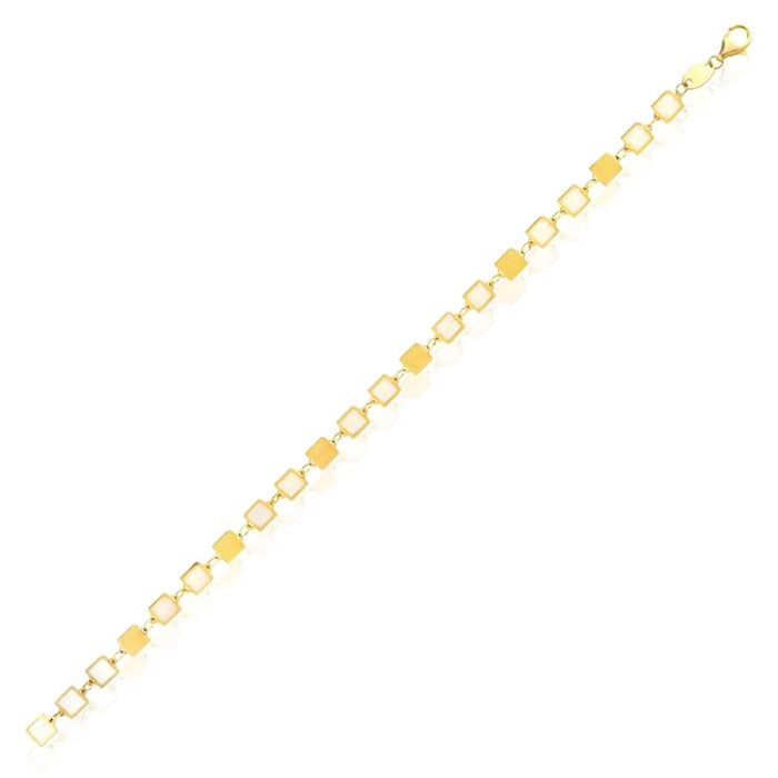 14K Yellow Gold 5mm Mirror Geometric Mother of Pearl Bracelet (Solid Links) 7.25" - WJD Exclusives