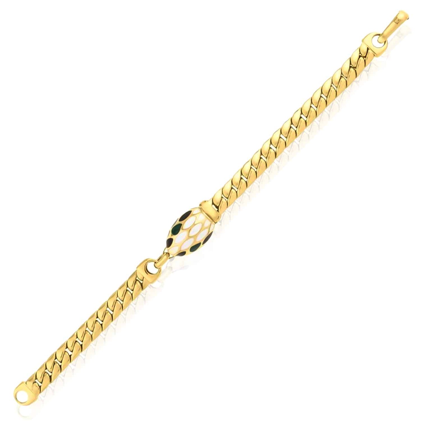 Solid 14K Real Gold Yellow 7mm Cuban Serpent Curb Enamel Bracelet 7.5" Special Clasp