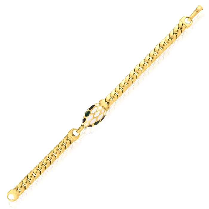14K Yellow Gold 7mm Cuban Serpent Curb Enamel Bracelet (Solid Links) 7.5" Special Clasp - WJD Exclusives
