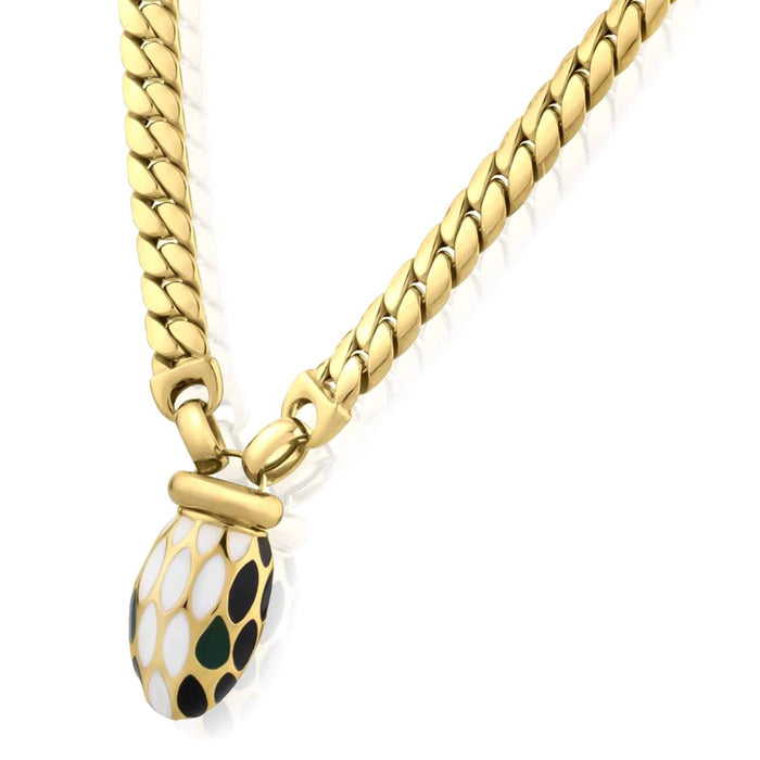14K Yellow Gold 7mm Cuban Serpent Curb Enamel Necklace (Solid Links) 18" Special Clasp - WJD Exclusives