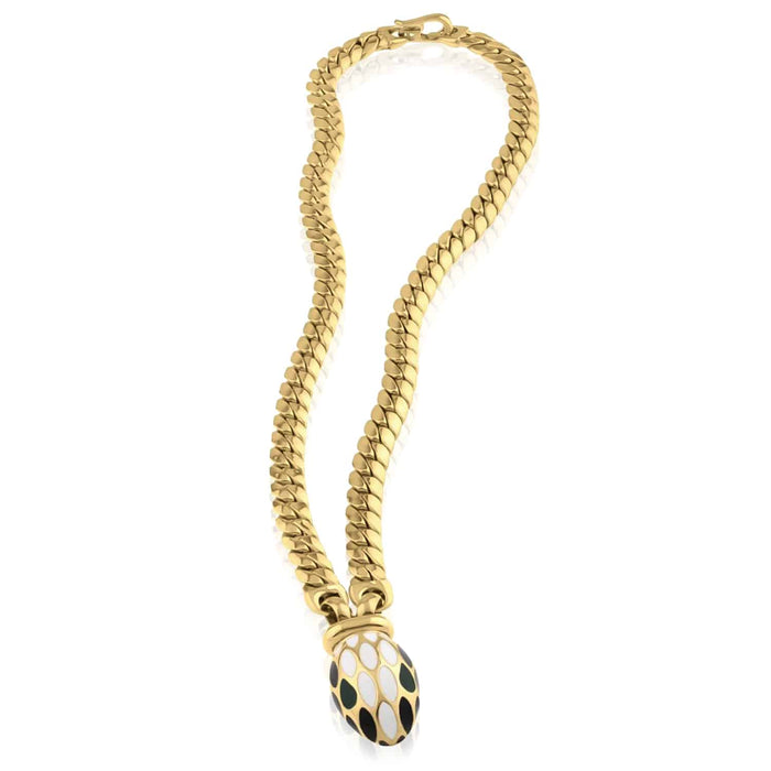 14K Yellow Gold 7mm Cuban Serpent Curb Enamel Necklace (Solid Links) 18" Special Clasp - WJD Exclusives