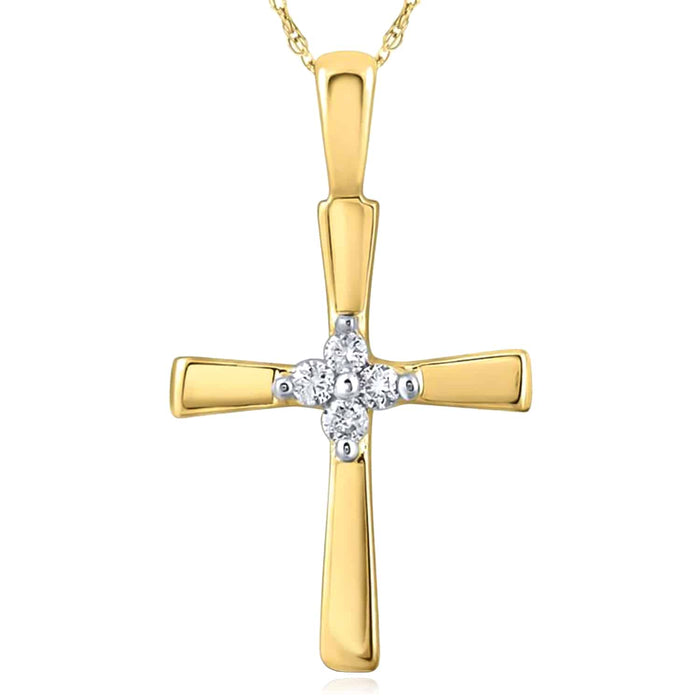 0.05CTW Natural Diamond 10K Gold Yellow White Cross Pendant 0.75" - WJD Exclusives