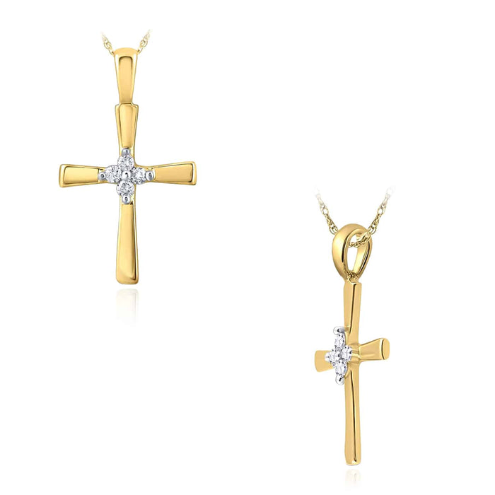 0.05CTW Natural Diamond 10K Gold Yellow White Cross Pendant 0.75" - WJD Exclusives
