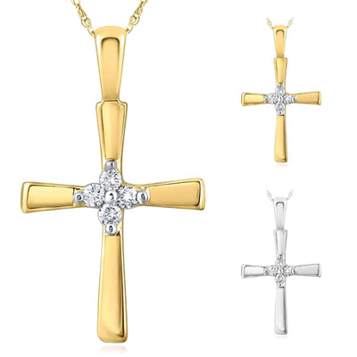 0.05CTW Natural Diamond 10K Gold Yellow White Cross Pendant 0.75" - WJD Exclusives