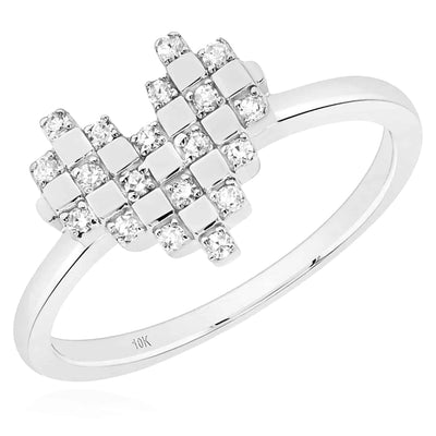 0.12CTW Natural Diamond 10K Gold Yellow White Pixel Checker Cocktail Heart Ring - WJD Exclusives