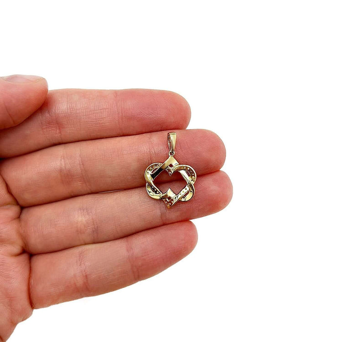 0.16CTW Natural Diamond 10K Gold Yellow White Rose Interlocked Heart Pendant - WJD Exclusives