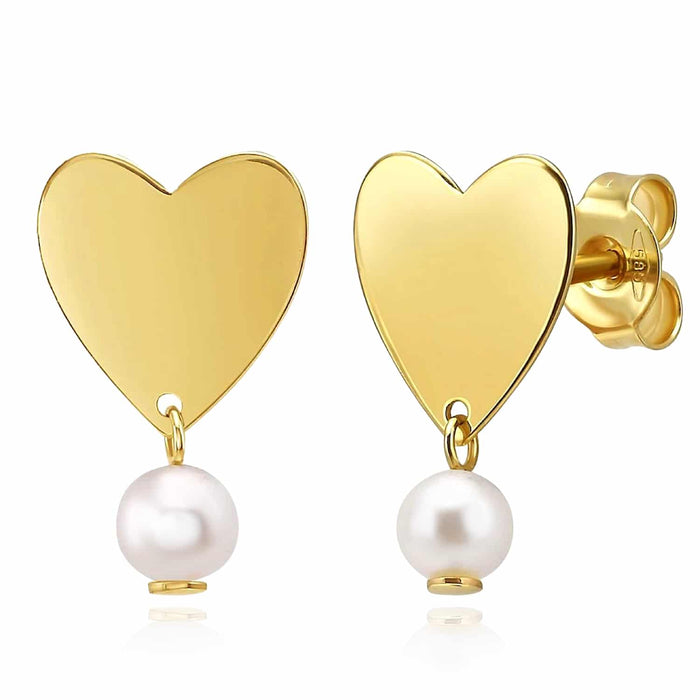 14K Gold Cultured Real Pearl Heart Drop Earrings 15.5mm - WJD Exclusives