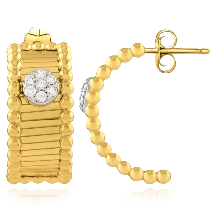 0.17CTW Natural Diamond 14K Gold Half - Moon Stud Push Back Earrings 8.5mm - WJD Exclusives