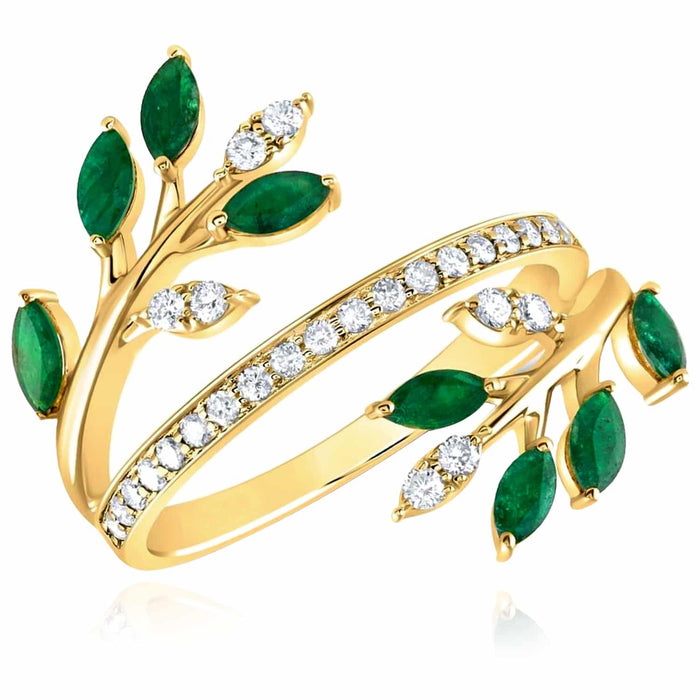 .87CTW Real Green Emerald 14K Gold Marquise Vine Cocktail Ring - WJD Exclusives
