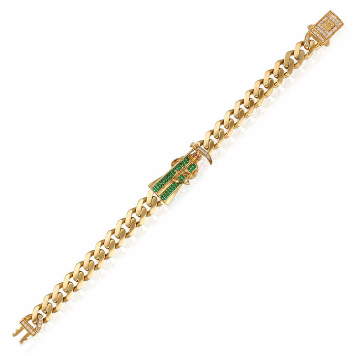 14K Yellow Gold CZ Santa Muerte Miami Cuban Bracelet (Solid Links) 8" - WJD Exclusives