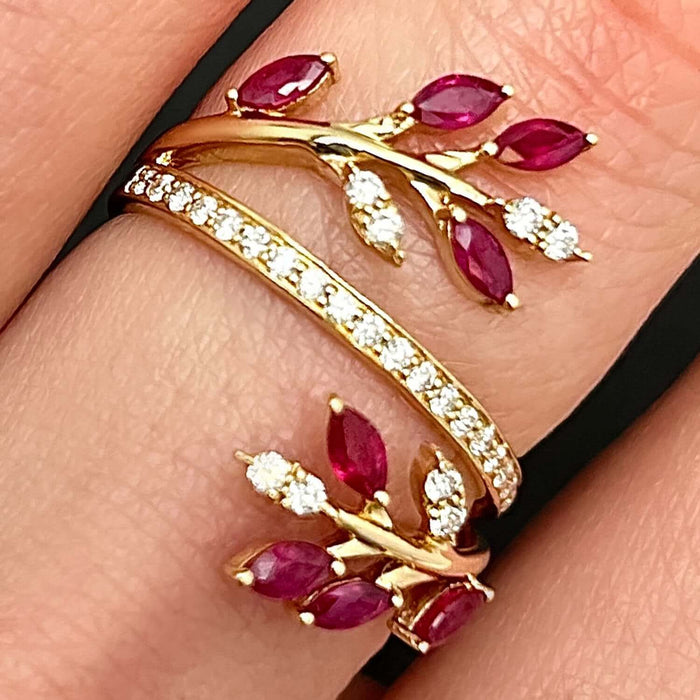 1.00CTW Natural Diamond & Ruby 14K Gold Cocktail Ring - WJD Exclusives