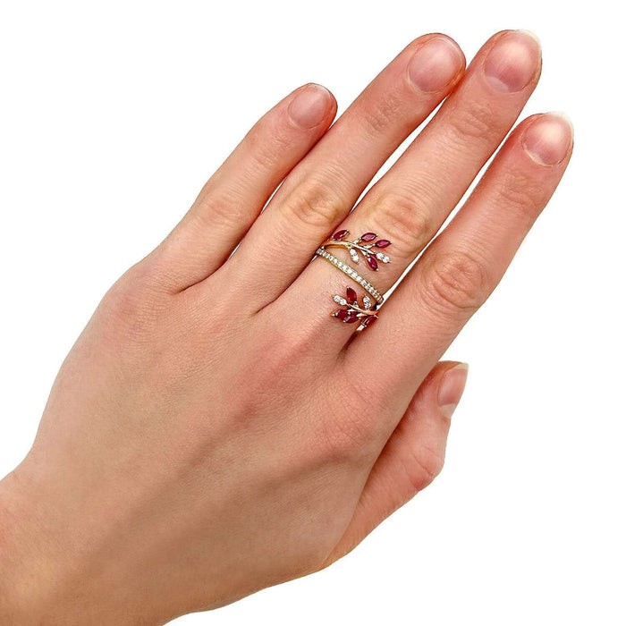 1.00CTW Natural Diamond & Ruby 14K Gold Cocktail Ring - WJD Exclusives