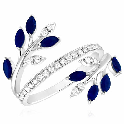 1.12CTW Natural Diamonds & Blue Sapphire 14K White Gold Cocktail Ring - WJD Exclusives