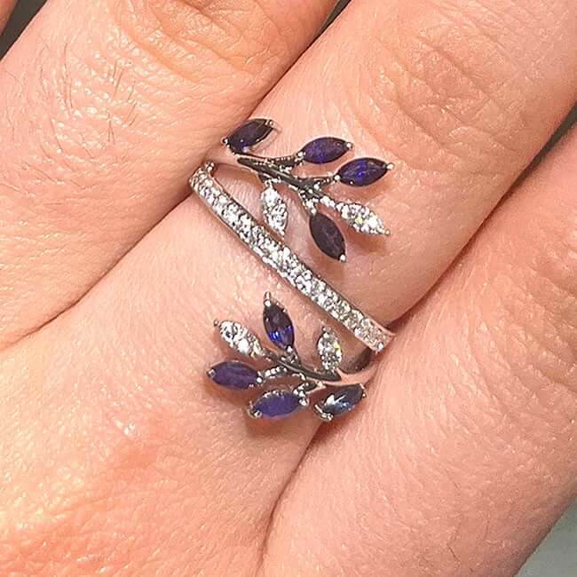 1.12CTW Natural Diamonds & Blue Sapphire 14K White Gold Cocktail Ring - WJD Exclusives
