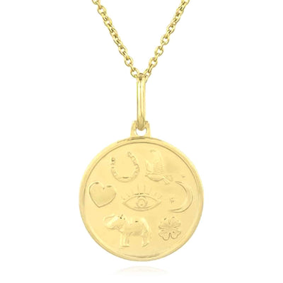 14K Gold 18" Cable Chain with Satin Finish Lucky Pendant - WJD Exclusives
