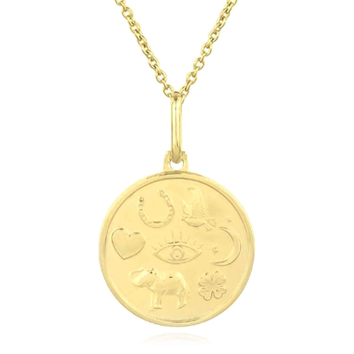 14K Gold 18" Cable Chain with Satin Finish Lucky Pendant - WJD Exclusives