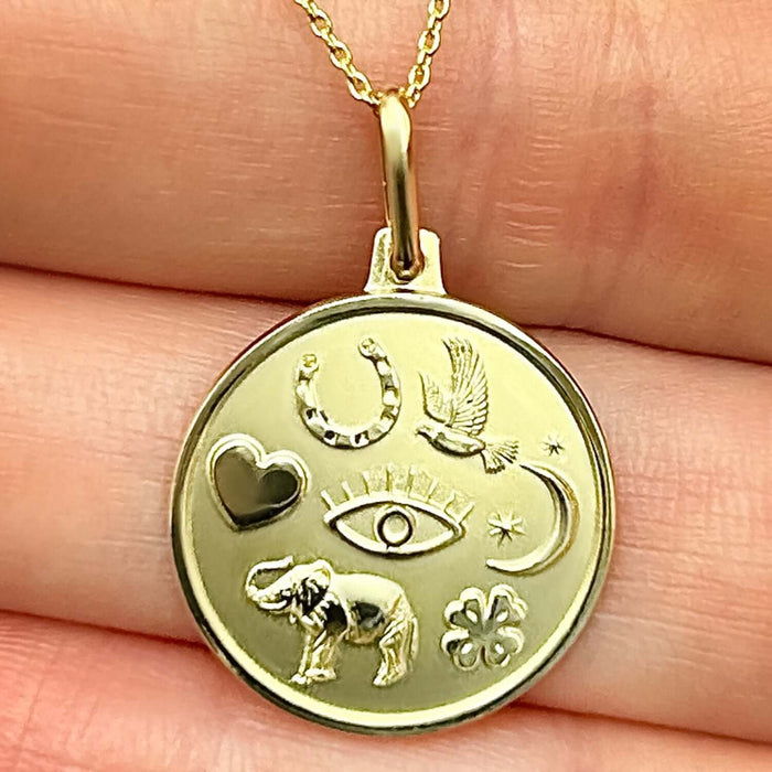 14K Gold 18" Cable Chain with Satin Finish Lucky Pendant - WJD Exclusives