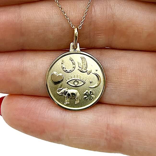 14K Gold 18" Cable Chain with Satin Finish Lucky Pendant - WJD Exclusives