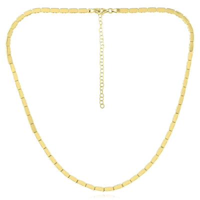 14K Yellow Gold 3.3mm Brick Necklace (Solid Links) 16" - 18" Adjustable - WJD Exclusives