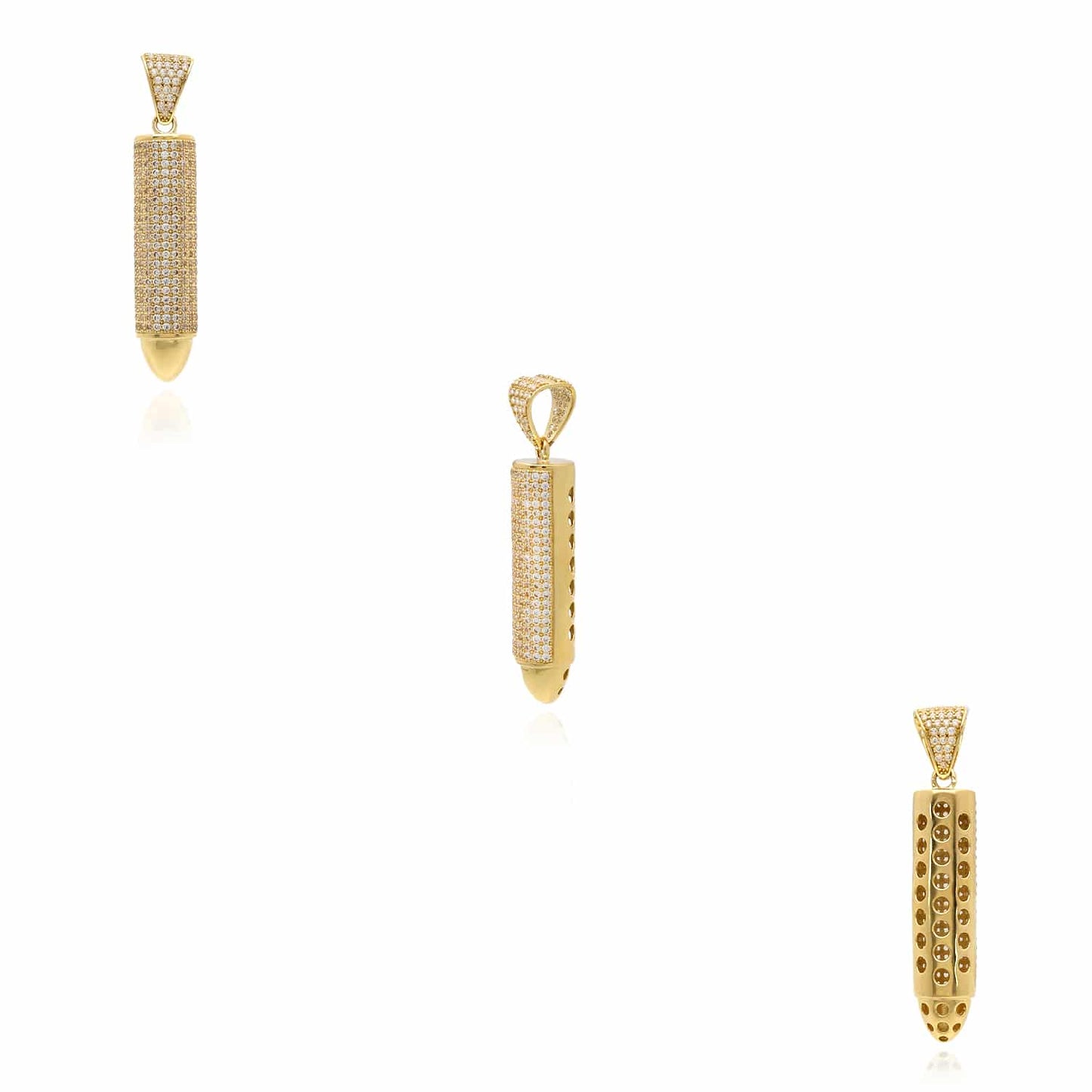 14K Real Gold Bullet-Shaped CZ Pendant 1.7" 2.2" 2.6"