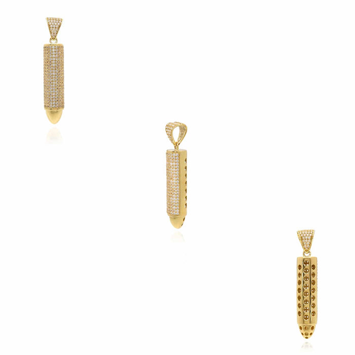 14K Gold Bullet - Shaped CZ Pendant 1.7" 2.2" 2.6" - WJD Exclusives