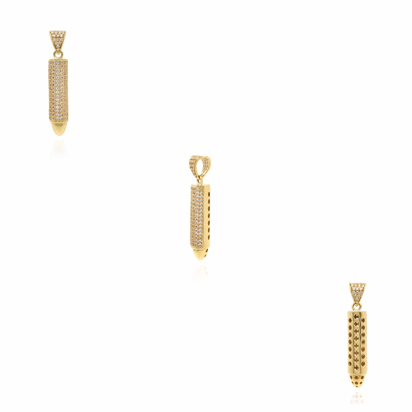 14K Real Gold Bullet-Shaped CZ Pendant 1.7" 2.2" 2.6"