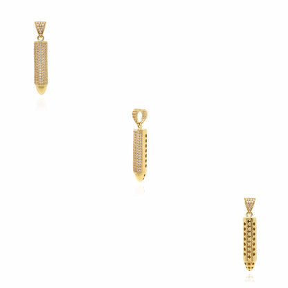 14K Real Gold Bullet-Shaped CZ Pendant 1.7" 2.2" 2.6"