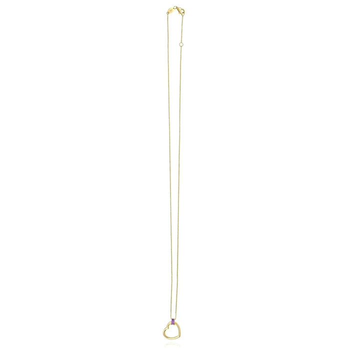 14K Yellow Gold Baguette Amethyst Heart Necklace (Solid Links) 16" - 18" Adjustable - WJD Exclusives