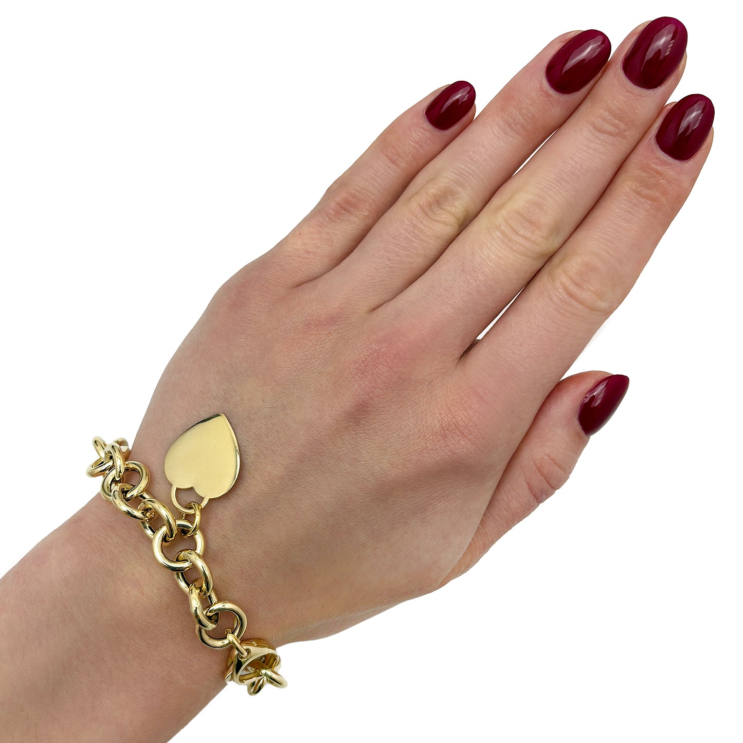 14K Real Gold Yellow Heart Tag & Rolo Bracelet 7.5"