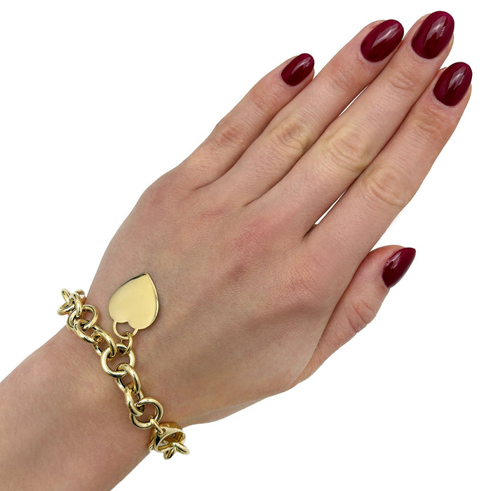 14K Yellow Gold Heart Tag & Rolo Bracelet (Solid Links) 7.5" - WJD Exclusives