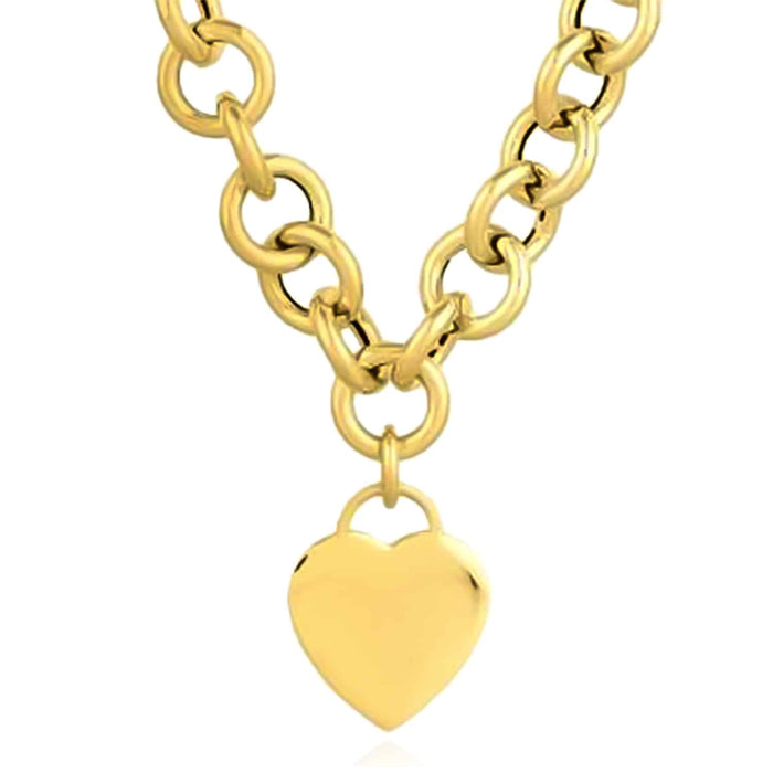 14K Yellow Gold Heart Tag & Rolo Necklace (Solid Links) 18" - WJD Exclusives