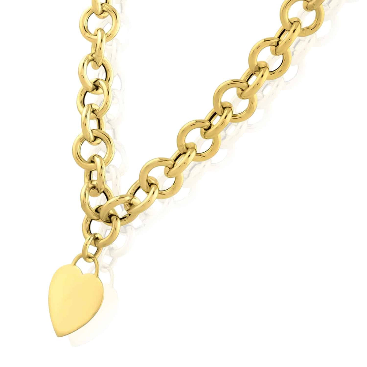 14K Yellow Gold Heart Tag & Rolo Necklace (Solid Links) 18" - WJD Exclusives