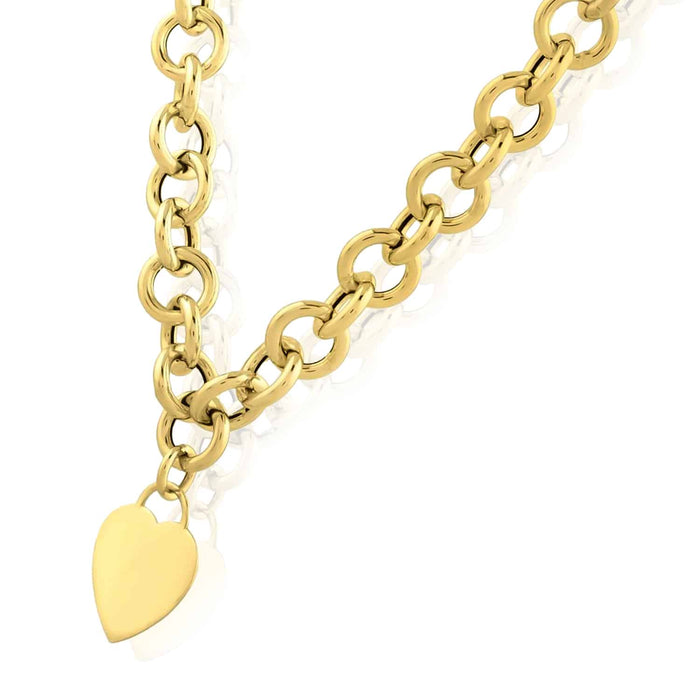 14K Yellow Gold Heart Tag & Rolo Necklace (Solid Links) 18" - WJD Exclusives