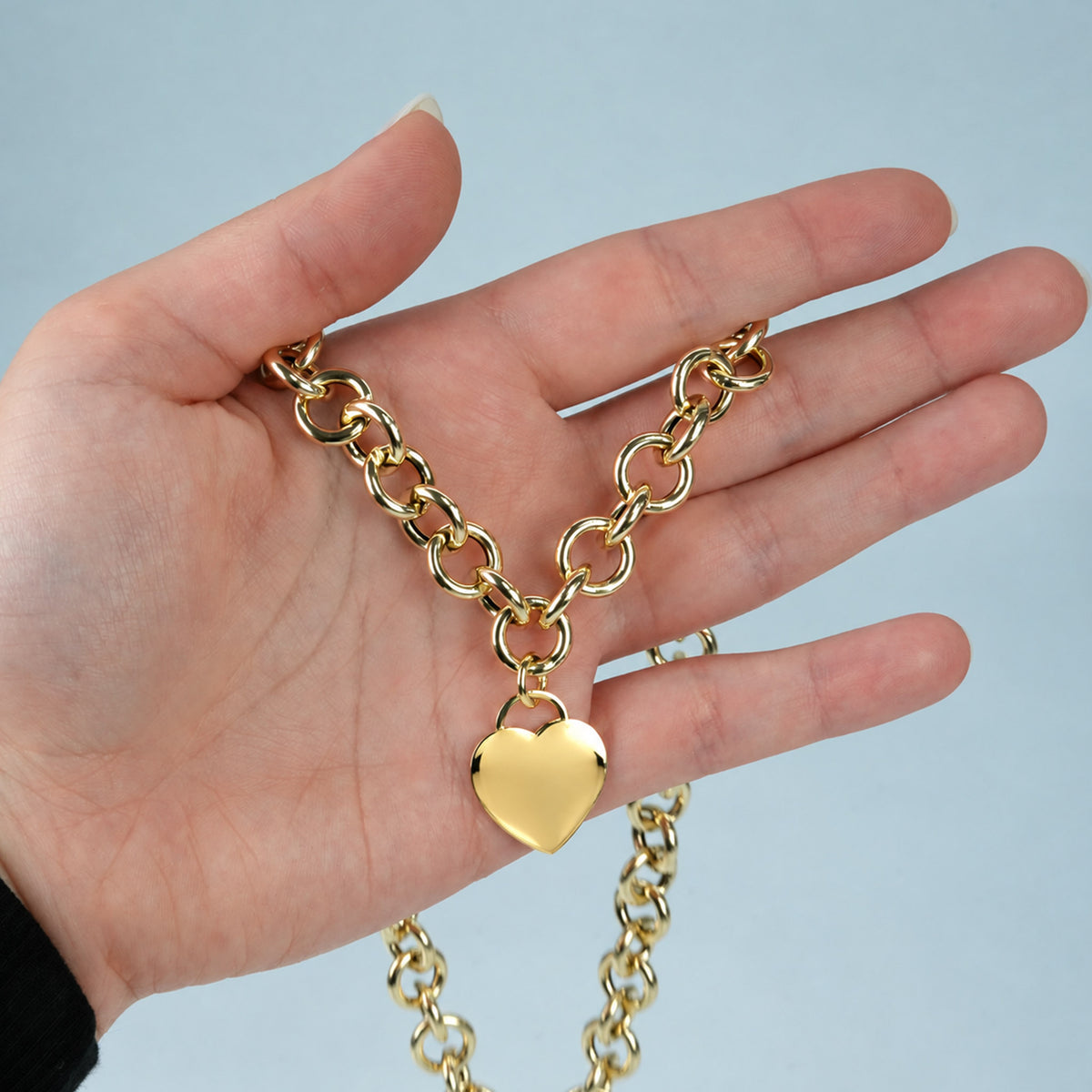 14K Yellow Gold Heart Tag & Rolo Necklace (Solid Links) 18"