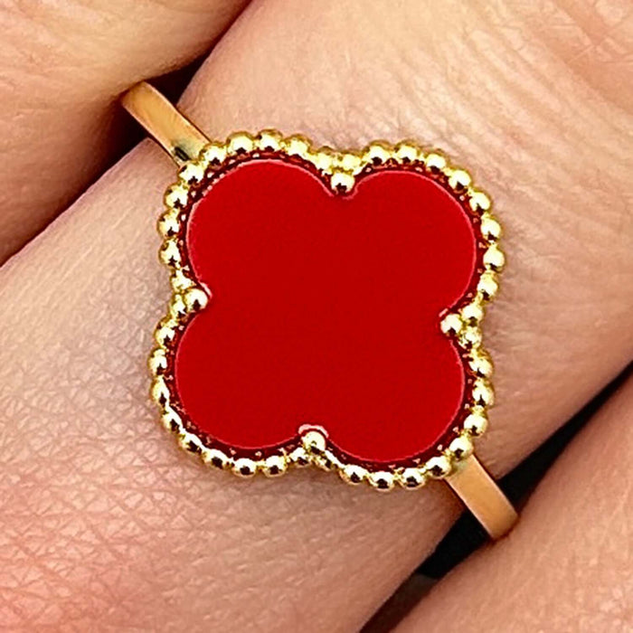 Gold Over Silver Pink, MOP, Black Onyx, White MOP, Malachite, Carnelian Clover Ring - WJD Exclusives