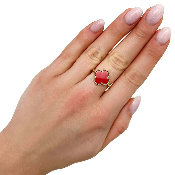 Gold Over Silver Pink, MOP, Black Onyx, White MOP, Malachite, Carnelian Clover Ring - WJD Exclusives