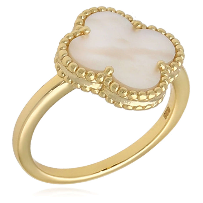 Gold Over Silver Pink, MOP, Black Onyx, White MOP, Malachite, Carnelian Clover Ring - WJD Exclusives