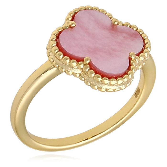 Gold Over Silver Pink, MOP, Black Onyx, White MOP, Malachite, Carnelian Clover Ring - WJD Exclusives