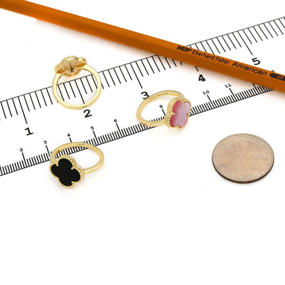 Gold Over Silver Pink, MOP, Black Onyx, White MOP, Malachite, Carnelian Clover Ring