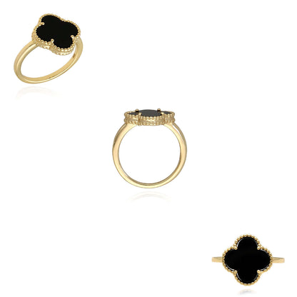Gold Over Silver Pink, MOP, Black Onyx, White MOP, Malachite, Carnelian Clover Ring