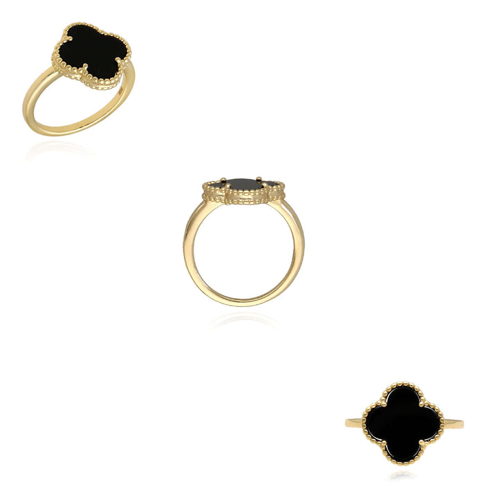 Gold Over Silver Pink, MOP, Black Onyx, White MOP, Malachite, Carnelian Clover Ring - WJD Exclusives