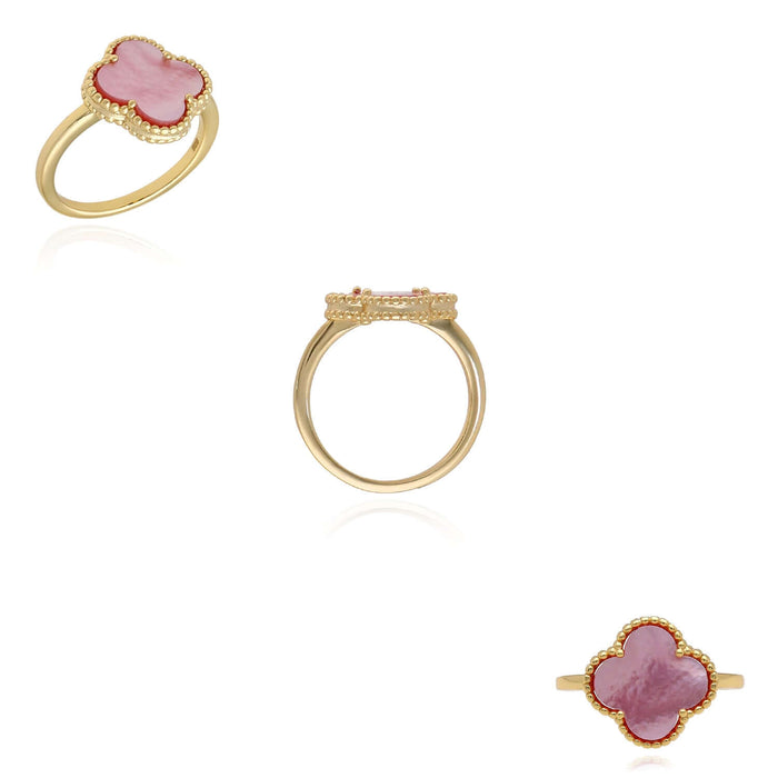 Gold Over Silver Pink, MOP, Black Onyx, White MOP, Malachite, Carnelian Clover Ring - WJD Exclusives